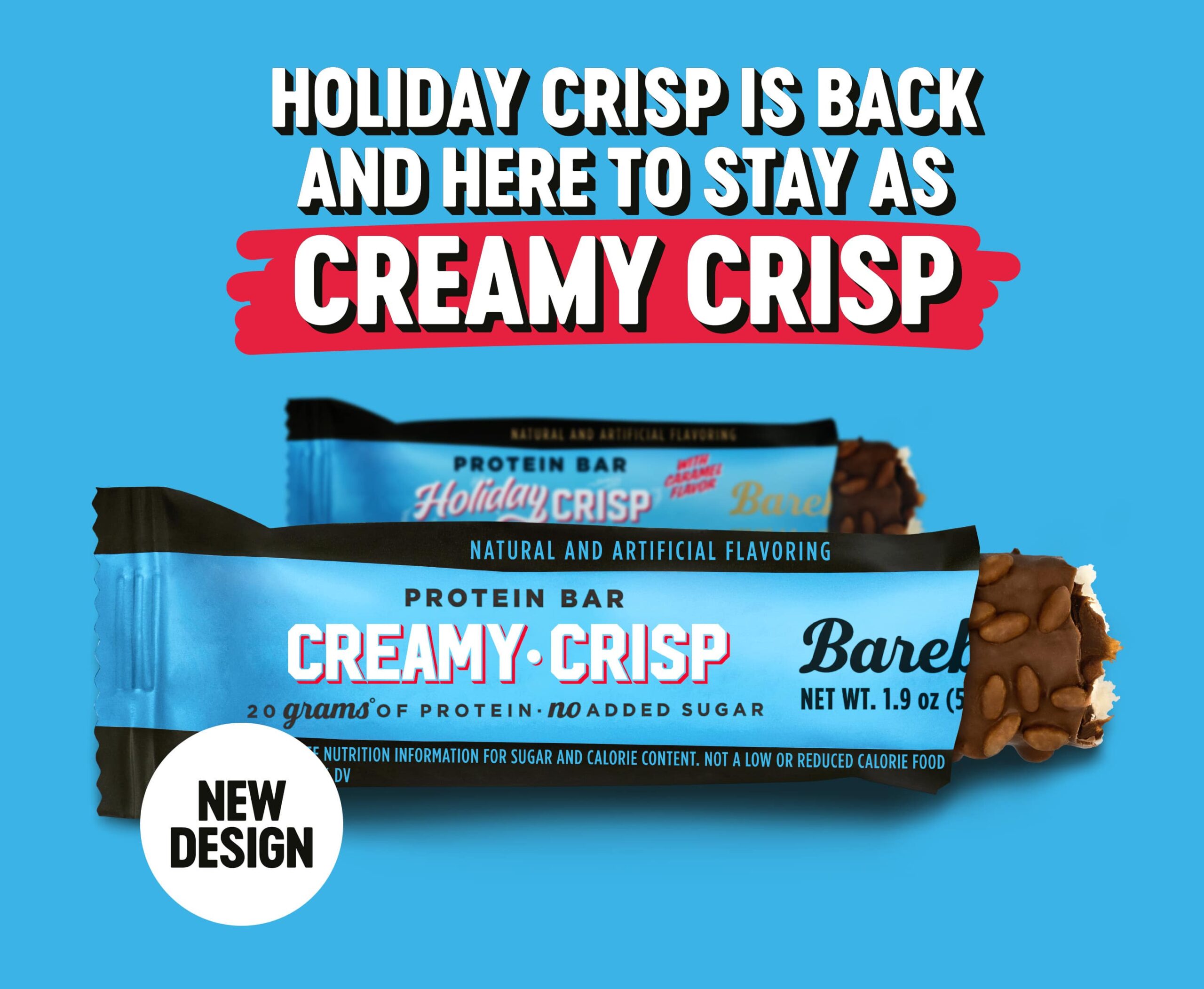 barebells holiday crisp new design comparison with creamy crisp protein bar