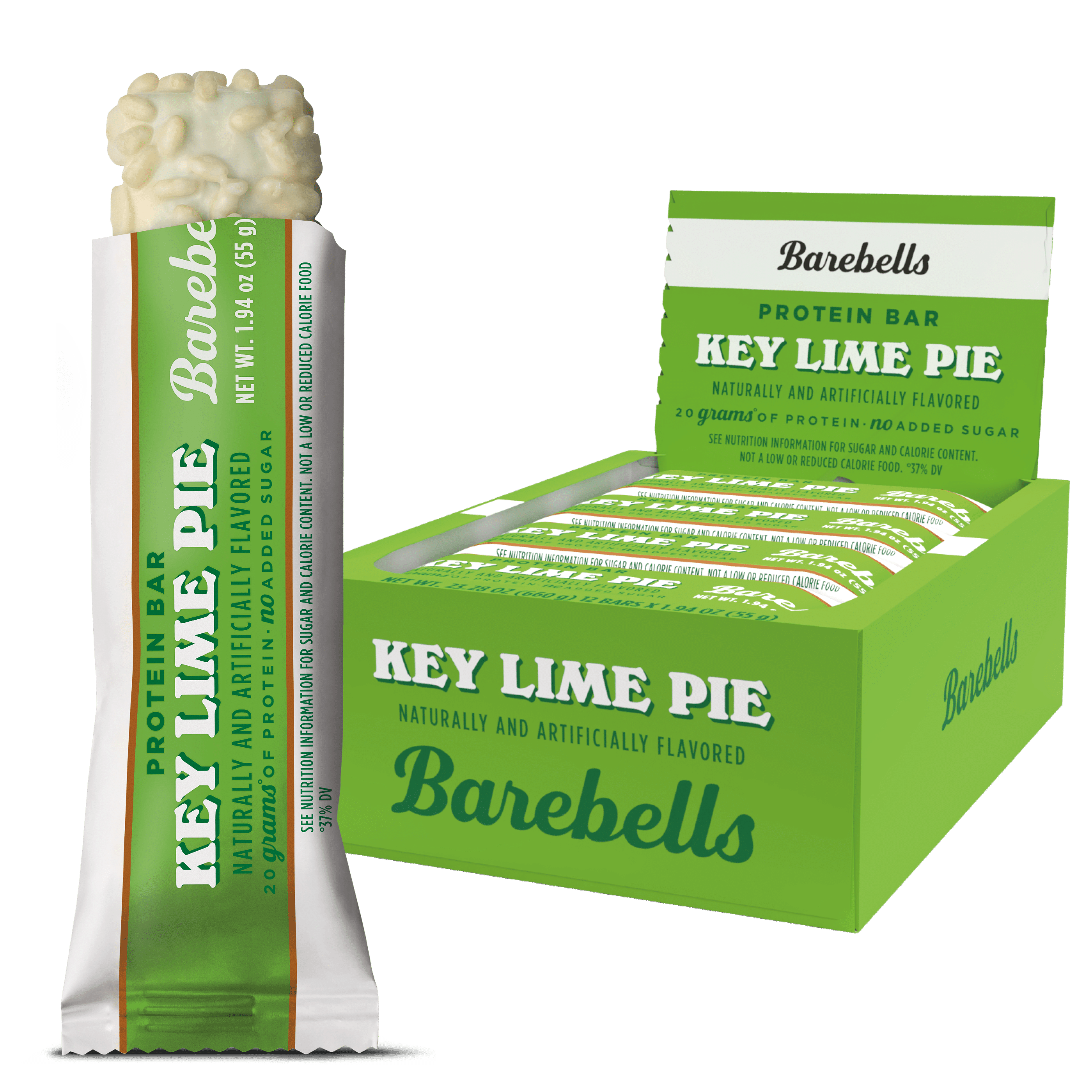 Barebells Key Lime Pie packshot with single bar