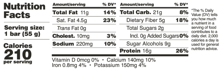 salted peanut caramel nutrition label